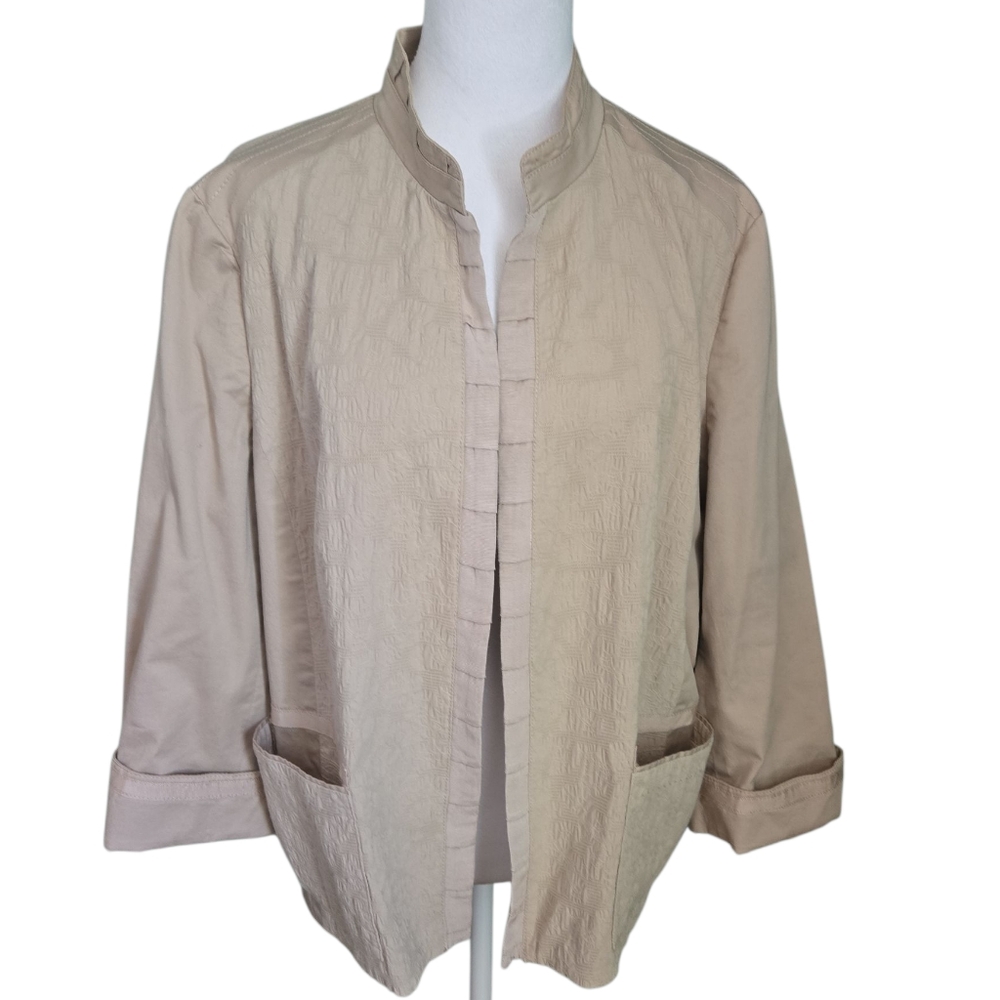 Chico's Beige Textured Open Front Jacket